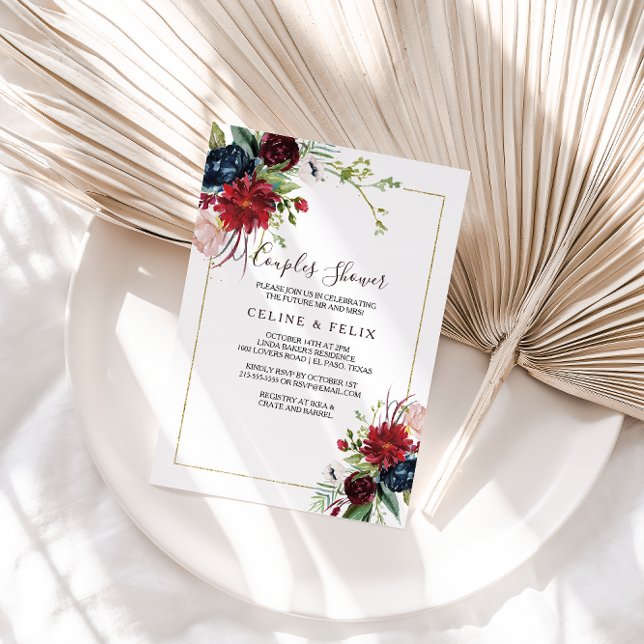 Modern Burgundy Navy Blush Floral Couples Shower Invitation (Creator Uploaded)