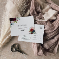Modern Burgundy Navy Blush Floral Save the Date