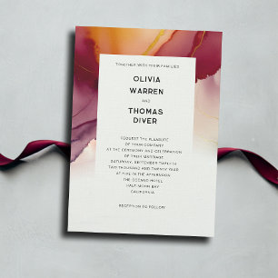 Modern Burgundy Orange Minimalist Fall Wedding Invitation