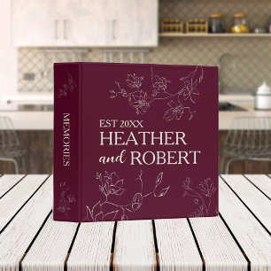 Modern Burgundy Personalized Floral Boho Wedding Binder