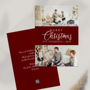 Modern Burgundy Photo Collage Christmas Holiday Card