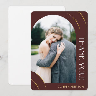 Modern Burgundy Photo Wedding Thank You Card