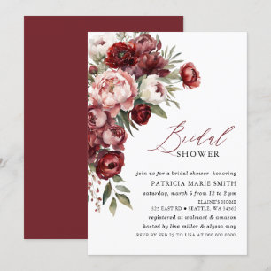 Modern Burgundy Pink Blush Floral Bridal Shower In Invitation