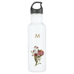 Modern Burgundy Pink Floral Watercolor Monogram 710 Ml Water Bottle