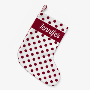 Modern Burgundy Polka Dots Pattern Small Christmas Stocking
