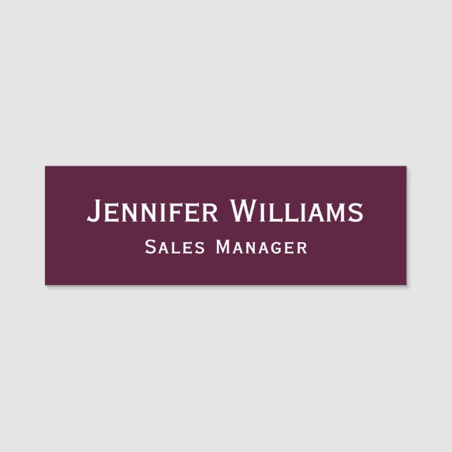 Modern Burgundy Professional Business Executive Name Tag (Front)