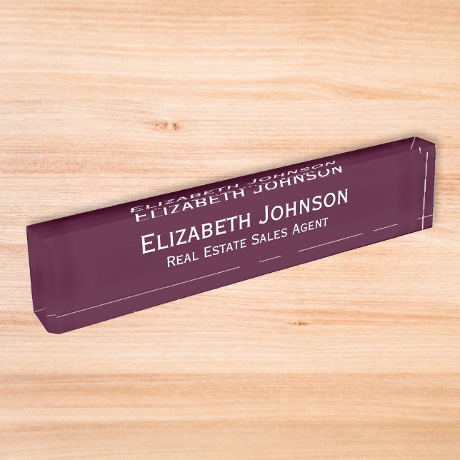 Modern Burgundy Professional Business Executive Nameplate (Modern Burgundy Professional Business Executive Desk Name Plate)