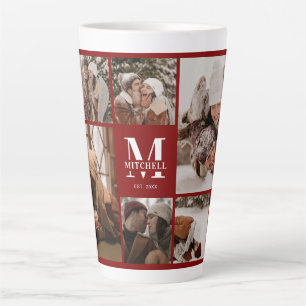 Modern Burgundy Red Family Photo Collage Keepsake Latte Mug