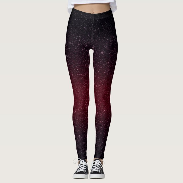 Modern Burgundy Red Faux Glitter Leggings (Front)