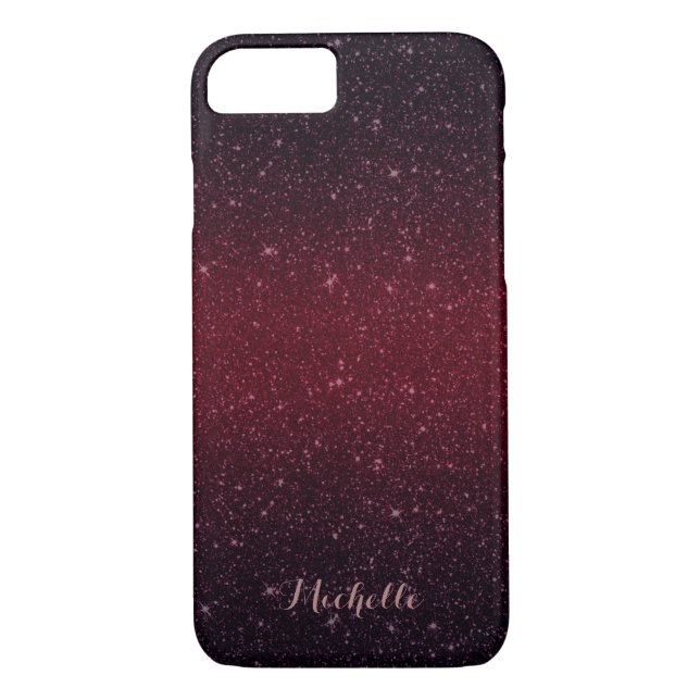 Modern Burgundy Red Faux Glitter with Name Case-Mate iPhone Case (Back)