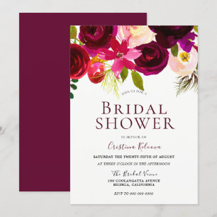 Modern Burgundy Red Floral Boho Bridal Shower Invitation