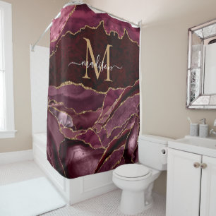 Modern Burgundy Red Gold Agate Geode Monogram Glam