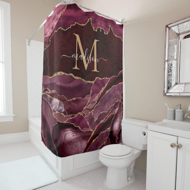 Modern Burgundy Red Gold Agate Geode Monogram Glam (In Situ)