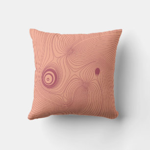 Modern Burgundy Red Psychedelic Topographic Line A Throw Pillow