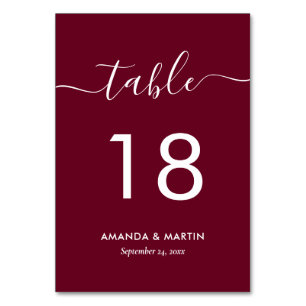 Modern Burgundy Red Table Number Card