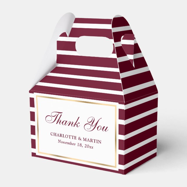 Modern Burgundy Red Wedding Thank You Favor Box (Front Side)