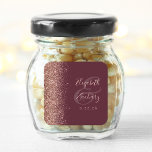 Modern Burgundy Rose Gold Glitter Edge Wedding Square Sticker<br><div class="desc">This elegant modern wedding sticker features a faux rose gold glitter design on the left edge. Easily customize the rose pink text on a dark burgundy background,  with the names of the bride and groom in handwriting calligraphy over a large ampersand.</div>
