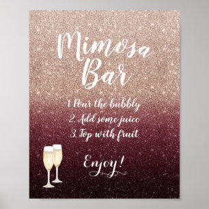 Modern Burgundy Rose Gold Glitter Mimosa Bar Sign