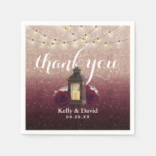 Modern Burgundy Rose Gold Ombre Lantern Wedding Napkin