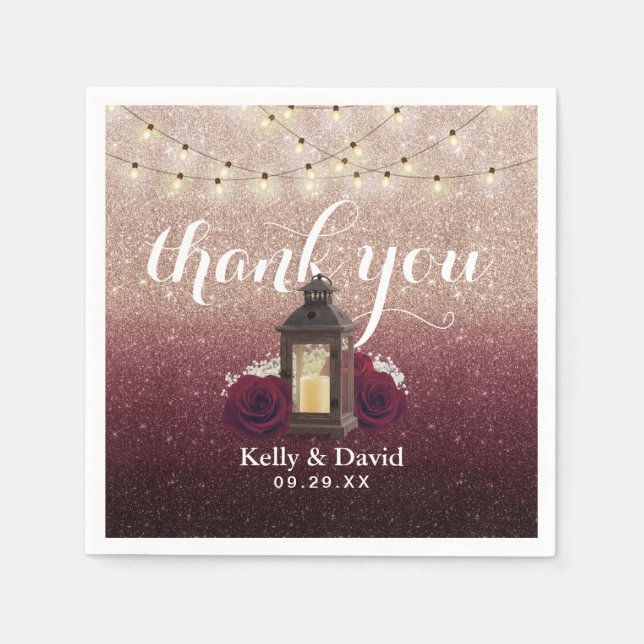 Modern Burgundy Rose Gold Ombre Lantern Wedding Napkin (Front)