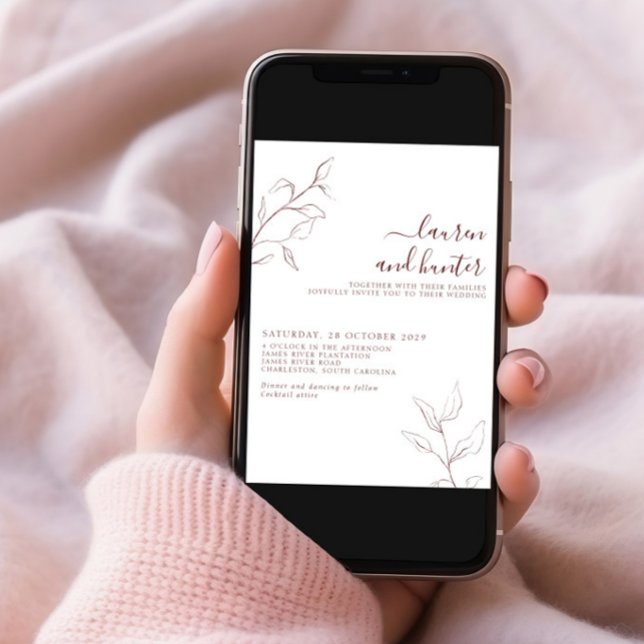 Modern Burgundy Script Botanical Photo Wedding Invitation (Creator Uploaded)