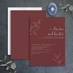 Modern Burgundy Script Botanical Wedding Invitati Invitation
