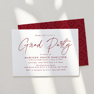 Modern Burgundy Script Graduation Party Invitation