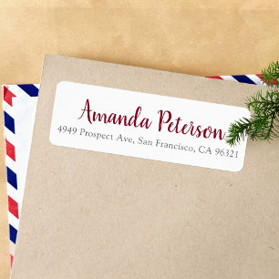 Modern Burgundy Script Name and Address