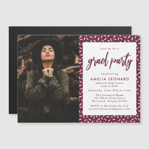 Modern Burgundy Script Photo Graduation Party Magnetic Invitation