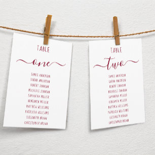 Modern Burgundy Script White Seating Chart Card