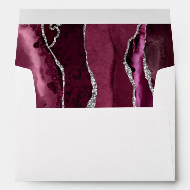 Modern Burgundy Silver Agate Wedding Envelope (Back (Bottom))