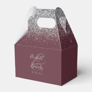 Modern Burgundy Silver Glitter Wedding Favor Box