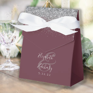 Modern Burgundy Silver Glitter Wedding Favor Box