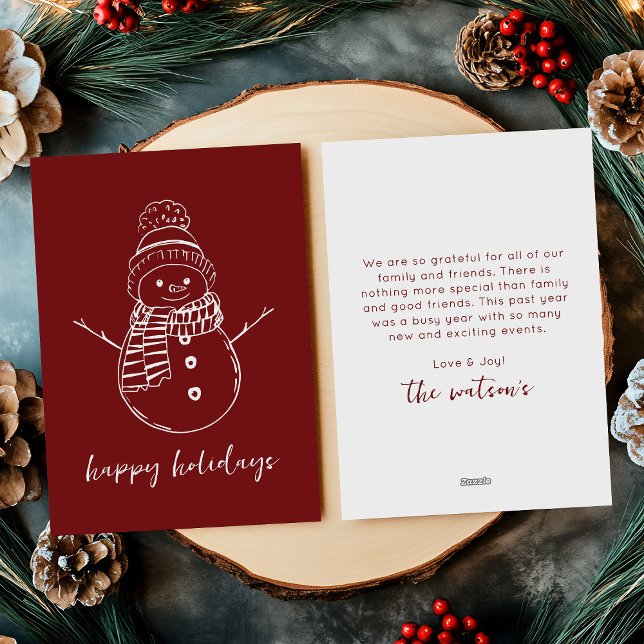 Modern Burgundy Simple Snowman Outline Holiday Card (Creator Uploaded)