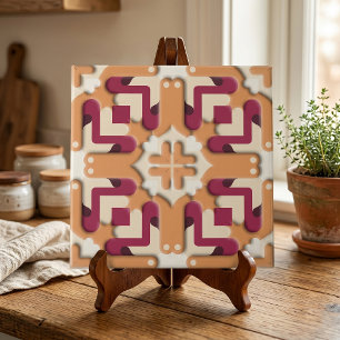 Modern Burgundy Terracotta Symmetrical Geometric Tile