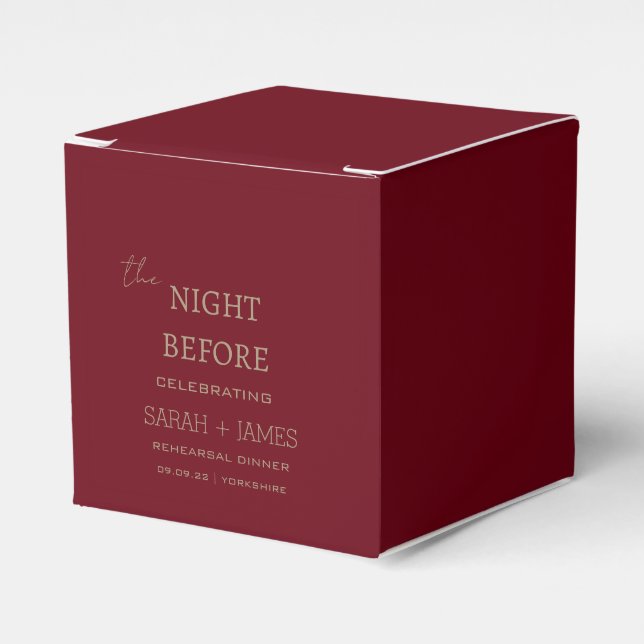 Modern Burgundy the Night Before Rehearsal Dinner  Favor Box (Front Side)