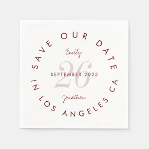 Modern Burgundy Typography Save The Date Napkin