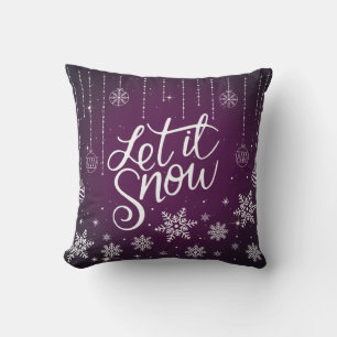 Modern Burgundy Violet Merry Christmas Snowflakes Throw Pillow