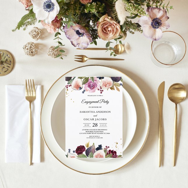 Modern  Burgundy Watercolor Flowers & Berry   Invitation (Creator Uploaded)