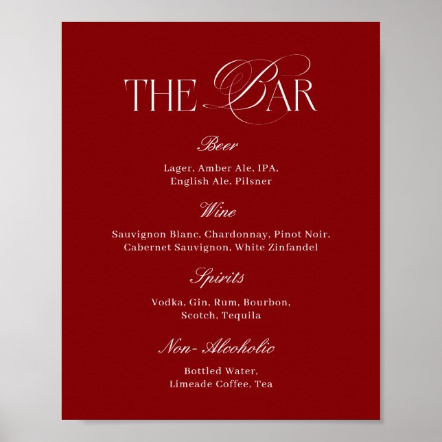 Modern Burgundy Wedding Bar Poster (Front)