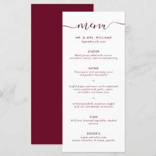 Modern Burgundy Wedding Menu