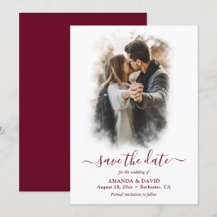 Modern Burgundy Wedding Photo Save The Date
