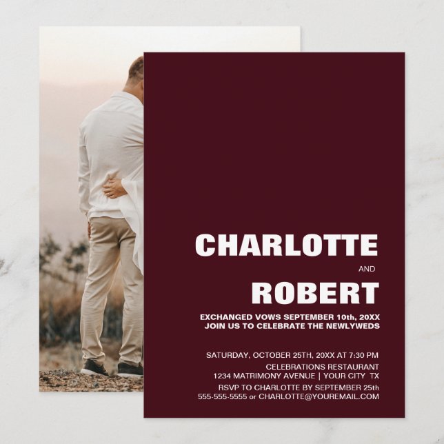 Modern Burgundy Wedding Reception Invitation (Front/Back)