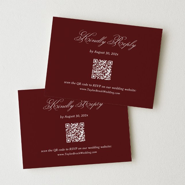Modern Burgundy Wedding RSVP Qr Code Enclosure Card (Creator Uploaded)