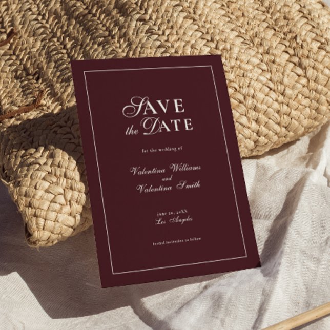 Modern Burgundy Wedding Save the Date Invitation (Creator Uploaded)