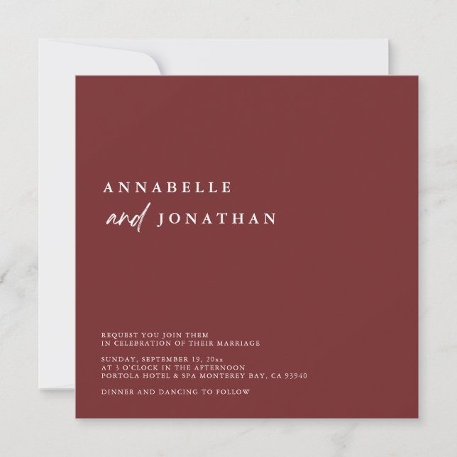 Modern Burgundy White Contemporary Wedding Invitation (Front)