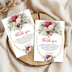 Modern Burgundy White Gold Floral Baby Shower  Thank You Card