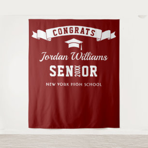Modern Burgundy White Graduation Photo Backdrop Tapestry