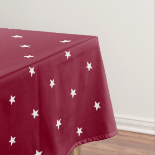 Modern burgundy & white stars pattern holiday tablecloth