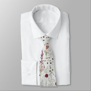 Modern Burgundy Wildflowers Boho Floral  Tie